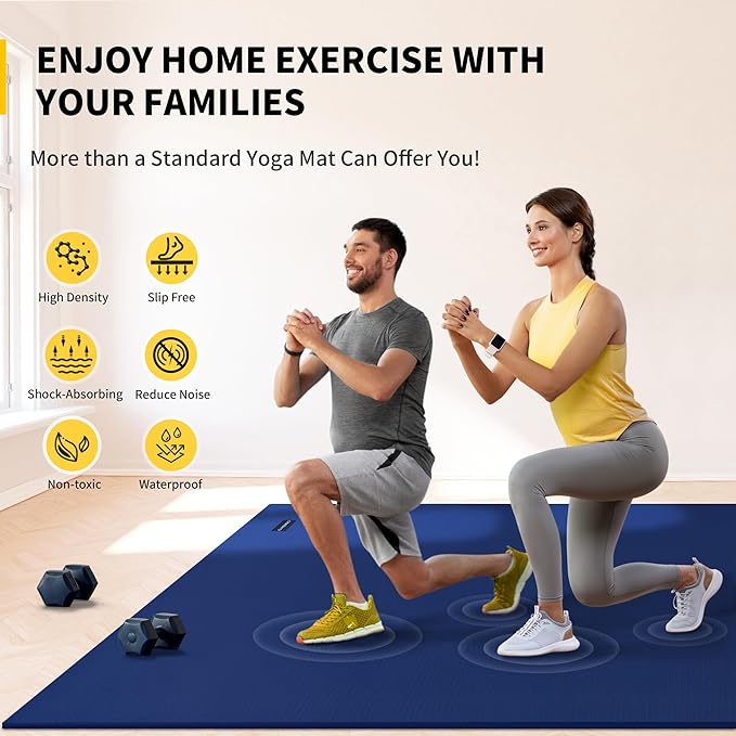 CAMBIVO Large Exercise Mat for Home Workout, 8'x6'/7'x5'/6'x4' (7 mm) Extra Thick Exercise Mat for Home Gym, Shoe-Friendly, Non-Slip Gym Mat for Jump Rope, Weights, Cardio, Fitness - Bloomnest