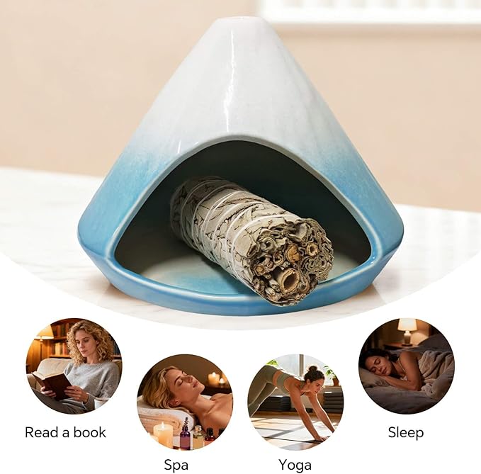 Ceramic Incense Burner, Palo Santo Holder for Palo Santo Sage, Incense Cones Holder, Smudge Bowl with Ash Catcher, Heat Resistant for Yoga, Meditation, Aromatherapy Home Decor Bloomnest