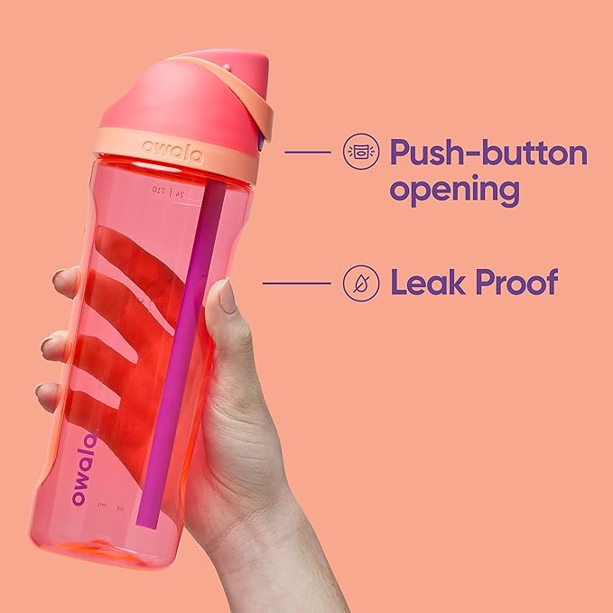 Owala FreeSip Clear Tritan Plastic Water Bottle with Straw, BPA-Free Sports Water Bottle, Great for Travel, 25 Oz, Very, Very Dark Owala