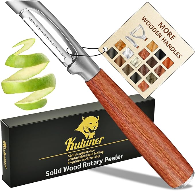 KULUNER，Premium High-End Rosewood Handle and 304 Stainless Steel Serrated Blade - An Ultra-Sharp Rotating Peeler for Potatoes, Fruits, and Vegetables, Ergonomically Designed for Easy Peeling. - Bloomnest