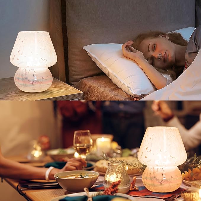 USB Plug-in Mushroom Lamp Small Bedside Table Lamp with 3 Temperature LED Bulb, Free Dimming Nights Light for Bedroom/Living Room/Entryway/Corner Decor or New Home Gift(Rainbow White) - Bloomnest