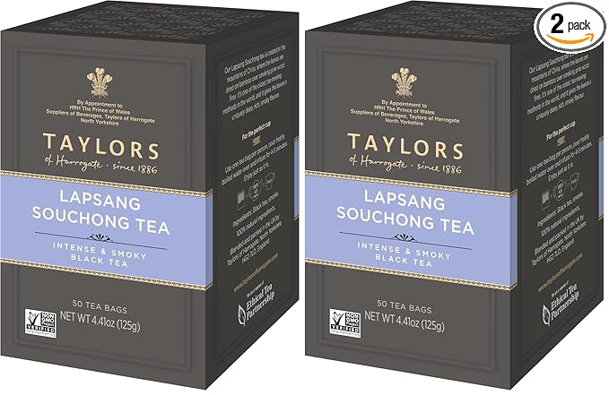 Taylors of Harrogate Lapsang Souchong,Black Tea,Pillow Tea Bags,Smoky,Rich and Strong,Caffeinated,Enjoy Hot or Iced,50 Teabags,50 Count (Pack of 2) - Bloomnest