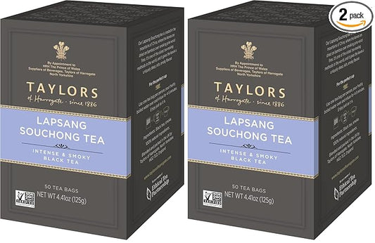 Taylors of Harrogate Lapsang Souchong,Black Tea,Pillow Tea Bags,Smoky,Rich and Strong,Caffeinated,Enjoy Hot or Iced,50 Teabags,50 Count (Pack of 2) - Bloomnest
