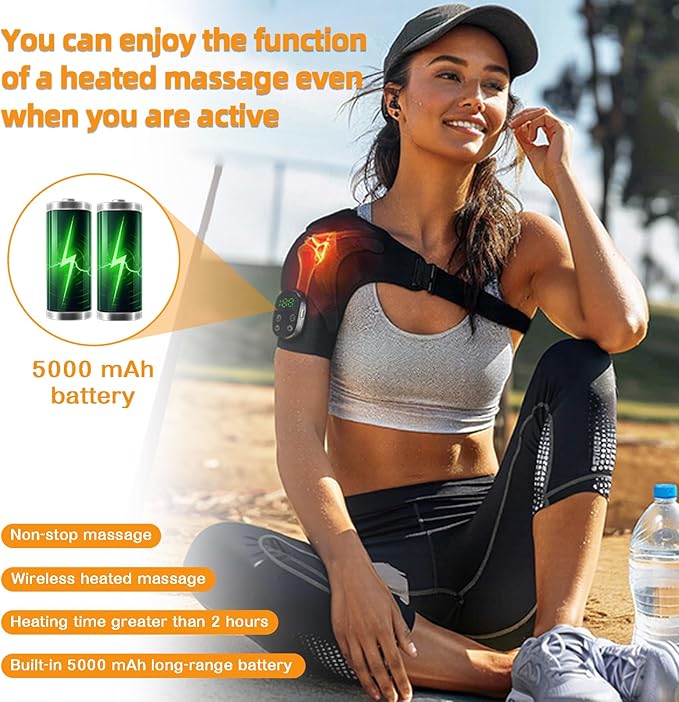 Cordless Heating Vibration Massage Shoulder Heating Pad Shoulder Massager for Pain Relief Deep Tissue Soothing Arthritis Blood Circulation Muscle Relax - Bloomnest