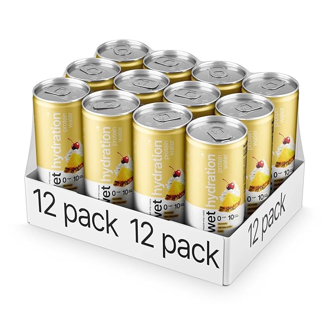 Wet Hydration | Functional Wellness Water, Non-Carbonated - Pineapple Whip Colada (12 fl. oz.| Pack of 12) - Zero Calorie Hydration Drink with Electrolytes, Clear Whey Protein, BCAAs, Protein Water, No Sugar, No Artificial Ingredients - Bloomnest