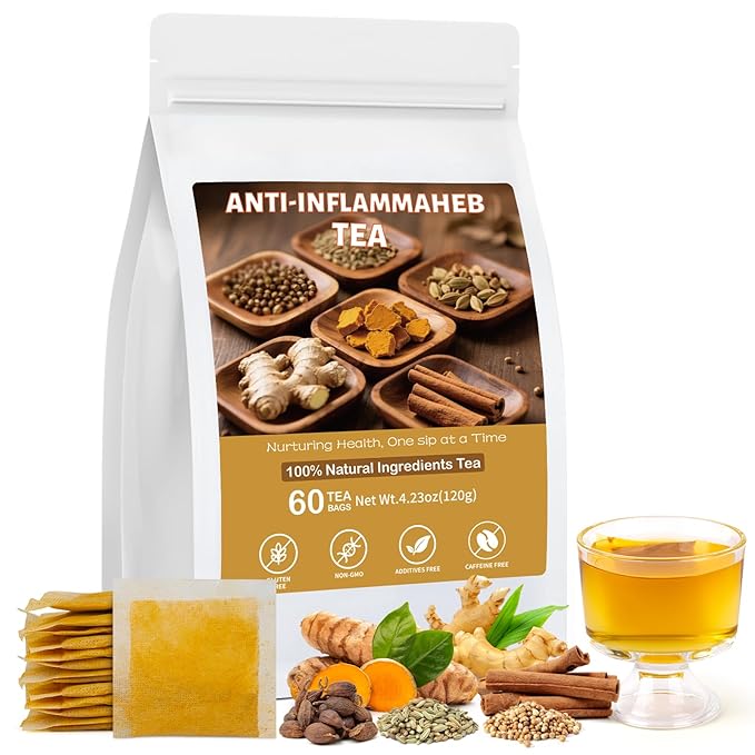 Anti-Inflammaheb Tea, 100% Natural Inflammation Tea from Premium Turmeric, Ginger, Cinnamon, Cardamom, Cumin, Coriander Seeds Herbal Ingredients, Supports Antioxidant, Boost Immunity (1 Pack/60 Bags） - Bloomnest