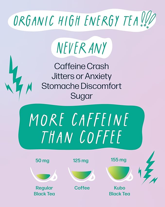 Kubo Tea Tropical Green Tea - Organic High Caffeine Energy Blend - 20 Pyramid Tea Bags (155mg Caffeine each) - Healthy Sugar Free Coffee Substitute for Hot & Iced Drinks - Biodegradable Packaging - Bloomnest