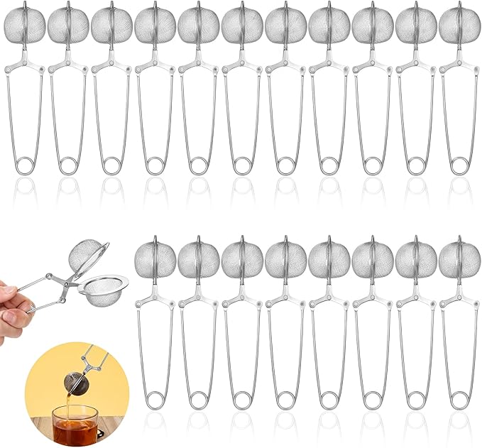 20 Pcs Stainless Steel Snap Ball Tea Strainer, Fine Mesh Tea Infuser Filter with Handle, Round, Silver - Bloomnest