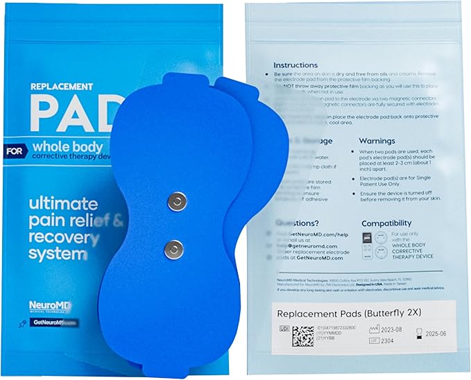 NeuroMD 2-Pack Butterfly Replacement TENS Unit Electrode Pads for Wireless Muscle Stimulator & Pain Relief - Reusable 30 Times | Snap-On Connector | Compatible to Whole Body Corrective Therapy Device - Bloomnest