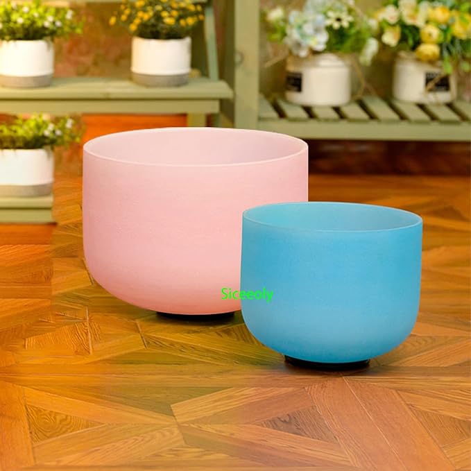 7-12 inch 432HZ Candy Color Crystal Singing Bowls Chakra Set of 7 Meditation Bowl Frosted Healing Quartz Sound Singing Bowls with 2 Travel Carry Case Bag 2 Mallet Suede 2 Strikers 7 O-rings - Bloomnest