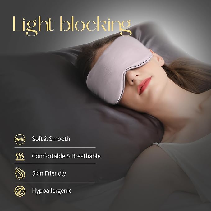 ZIMASILK 100% 22 Momme Pure Mulberry Silk Sleep Mask,Filled with 100% Mulberry Silk,Silk Wrapping Strap- Super Soft & Comfortable Sleep Eye Mask for Sleeping (Light Plum) - Bloomnest