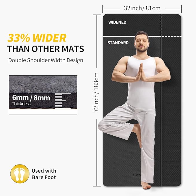 CAMBIVO Extra Wide Yoga Mat for Women and Men (72"/84"x 32"x 1/4") TPE Workout Mat, Non-slip Large Exercise Fitness Mat for Yoga, Pilates, Workout - Bloomnest