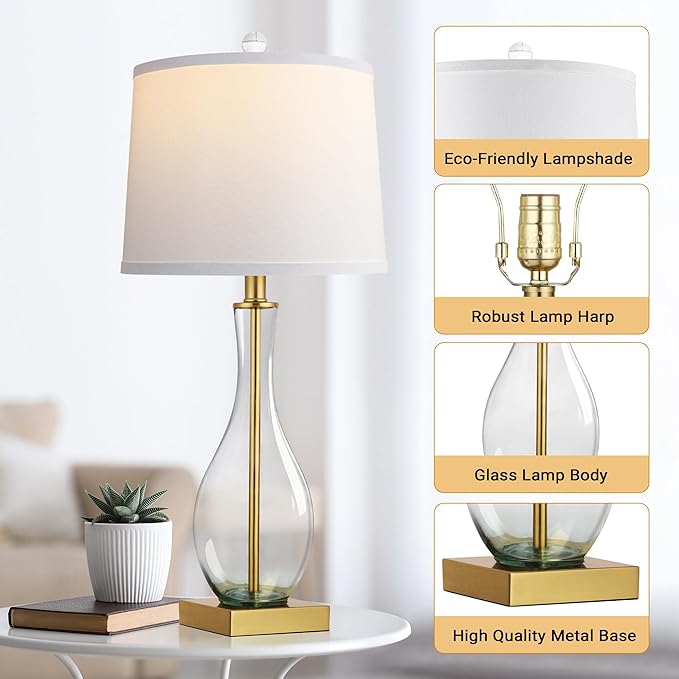 WIHTU Table Lamps Set of 2 with Touch Control, 27" Bedside Desk Lamps for Nightstand Decorations, 3-Way Dimmable Modern Glass Table lamp with USB C and A Charging Ports, Gold (LED Bulbs Included) - Bloomnest