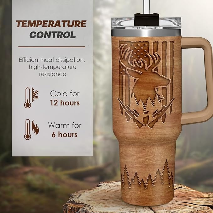 SANDJEST Hunting Tumbler Gift for Men, 40oz Stainless Steel Insulated Coffee Tumbler With Lid & Straw, Travel Cup Gift for Dad Husband, Christmas Birthday Father's Day - Bloomnest
