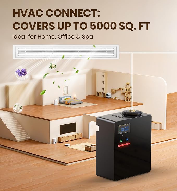 Waterless Essential Oil Diffuser 5000 Sq.Ft Coverage for Large Home, Hotel, or Office, 200ml Cold Air Scent Diffuser Machine with Bluetooth App Control, Quiet No-Heat HVAC Fragrance Diffuser - Bloomnest