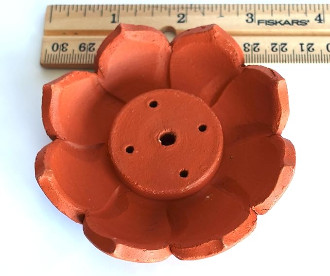 Handmade Terracota Incense Holder for Regular, Tibetan, Joss or Japanese Sticks, Cones, Bakhoor, Charcoal | Unglazed Clay Lotus Incense Burner Ash Catcher | Incense Stand | DIY Painting