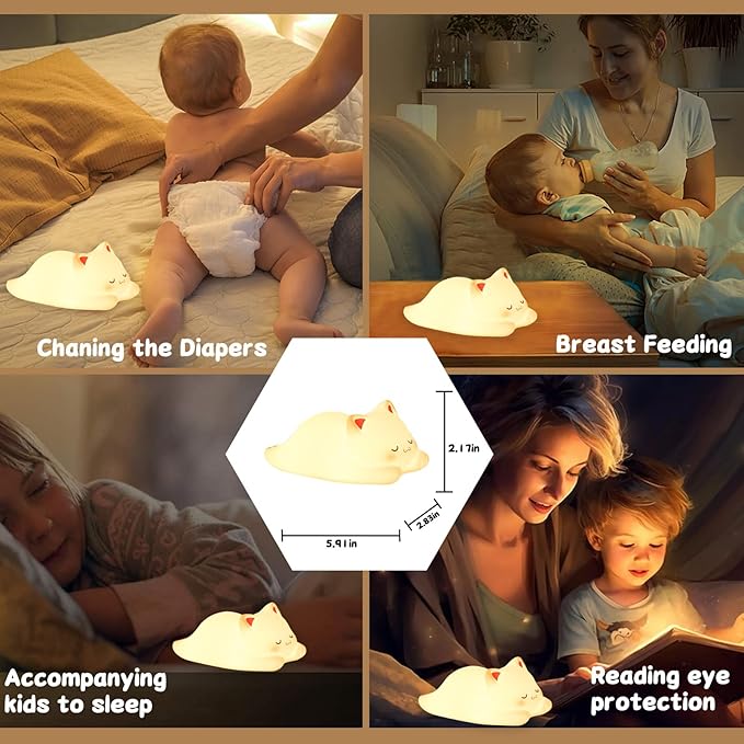 Tremdwoto Cat Night Light for Kids,Cute Colorful Night Light Baby Girl Squishy Night Lights Lamp 1/3 Hour Timer Kitty Light Dimmable Nursery Nightlight,Children's Room Decor，Gifts for Boys and Girls - Bloomnest