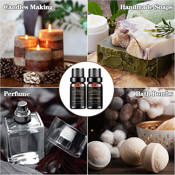 Essential Oils Set, Men Scents Fragrance Oil Aromatherapy Essential Oils Kit for Diffuser (6x10ML) - Sandalwood, Cedar, Leather, Sweet Tobacco, Rum, Cologne Aromatherapy Oils Gift for Men - Bloomnest