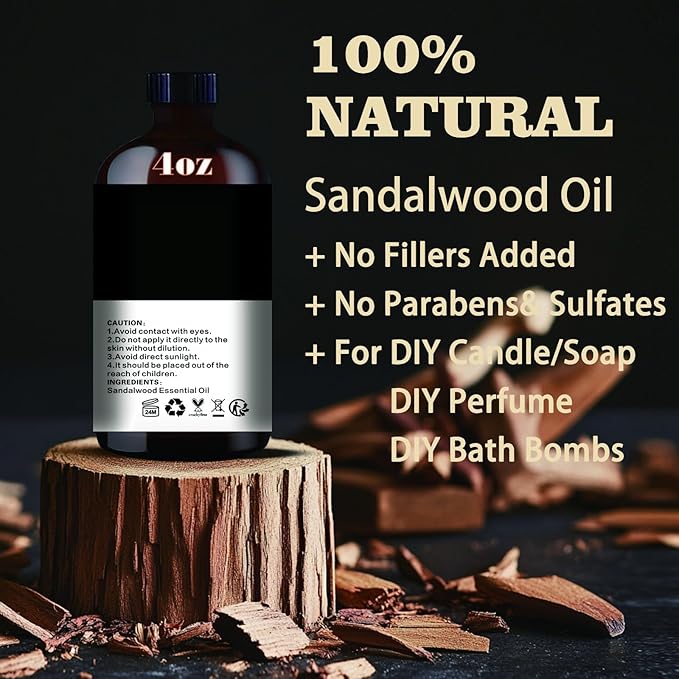 Sandalwood Fragrance Oil-Sandalwood Essential Oil 4.33oz (130ml)-100% Pure Natural Scent for Diffusers, Candles, Soap Making & Aromatherapy-Relaxing Home & Gift Essential Oil for Bath, Massage - Bloomnest