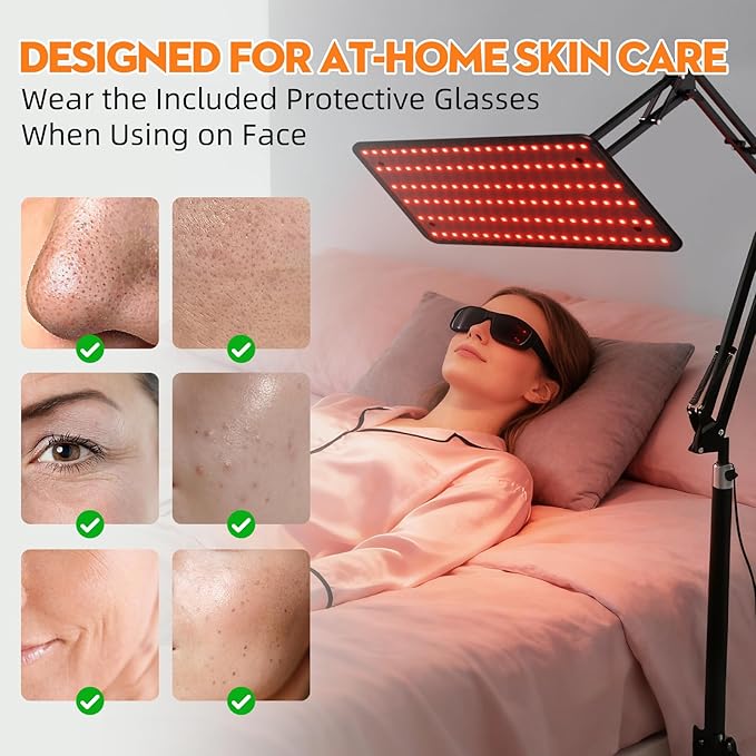 Red Light Therapy for Face and Body, 3-Wavelength (660nm Red, 850nm, 940nm Infrared) LED Infrared Light Therapy Lamp with Adjustable Stand, Protective Glasses for Home Use, Gift for Women Girls