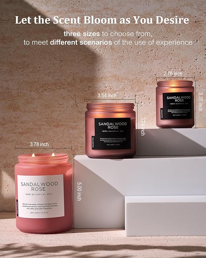M&SENSE Sandalwood Rose Scented Candle 19.4oz 110 Hours Long Lasting Burn Natural Soy Wax Strong Scented Candle for Home, 2 Wick Home Fragrance Slow Burning Housewarming Gifts for Men Women - Bloomnest