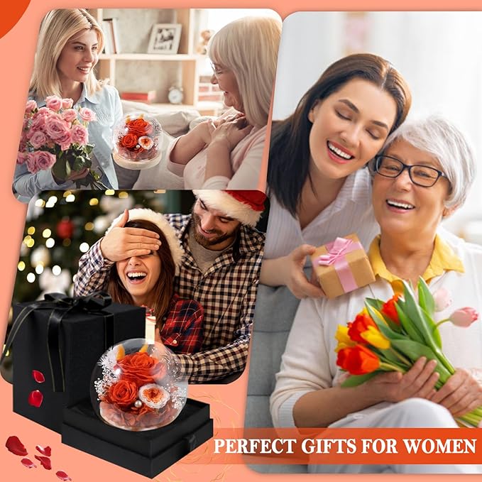 FIACO Preserved Rose Birthday Gift for Women Forever Fresh Flowers for Prime Delivery Gift for Mom Grandma Wife Valentines Mothers Day Christmas Anniversary Eternal Roses in Glass Dome - Bloomnest