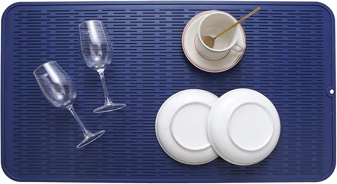 Silicone Dish Drying Mat for Multiple Usage,Easy clean,Eco-friendly,Heat-resistant Silicone Mat for Kitchen Counter or Sink,Refrigerator or Drawer Liner Navy Blue 4XL 32 inches x 18 inches - Bloomnest