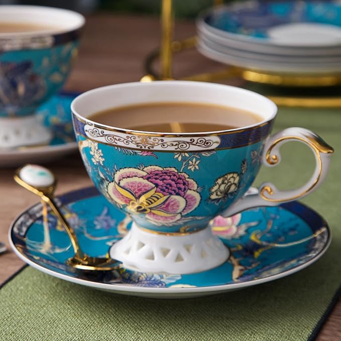 ACMLIFE Tea Sets for Adults for 6 - Tea Pot Sets with Cups Blue, Tea Sets for Women Tea Party, Fine Bone China 24K Gold, Vintage British English Porcelain Afternoon Service Sets for Luxury Gift - Bloomnest