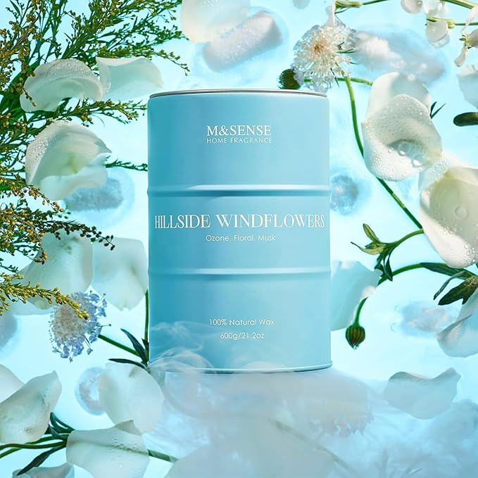 M&SENSE White Flowers Large Natural Scented Candle, 120 Hours Long Lasting Soy Candle 21.2oz, Stress Relief Floral Aromatherapy Candles for Women, Valentines Day Gifts for Her - Bloomnest
