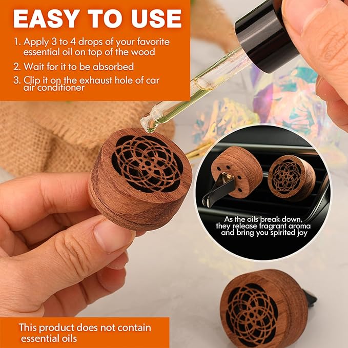 Essential Oil Car Diffuser, 2 PCS Car Aromatherapy Wood Diffuser with Vent Clip - Bloomnest
