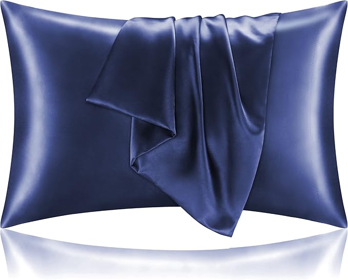 BEDELITE Satin Pillowcase for Hair and Skin, Super Soft and Cooling Similar to Silk Pillow Cases 2 Pack with Envelope Closure, Gift for Women Men(20"x30" Queen Size, Navy) - Bloomnest