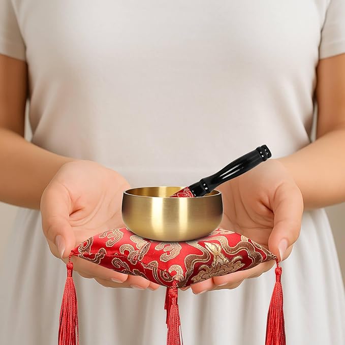 Tibetan Singing Bowl Set - 3" Portable Handcrafted Meditation Sound Bowl for Yoga, Mindfulness, Chakra Healing, Stress Relief, Complete Kit with Cushion & Mallet | Spiritual Gifts for Beginners 3 Inch - Bloomnest