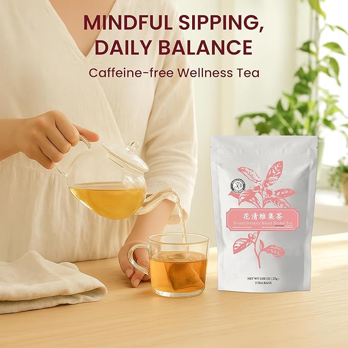 Herb Guru Floral Serenity Blend Herbal Tea, natural Herbal With Rose, Honeysuckle, Chrysanthemum, and Licorice Root, Herb Infusion & Relaxing Beverage, Includes 5 natural Tea Bags for Mindful Sipping