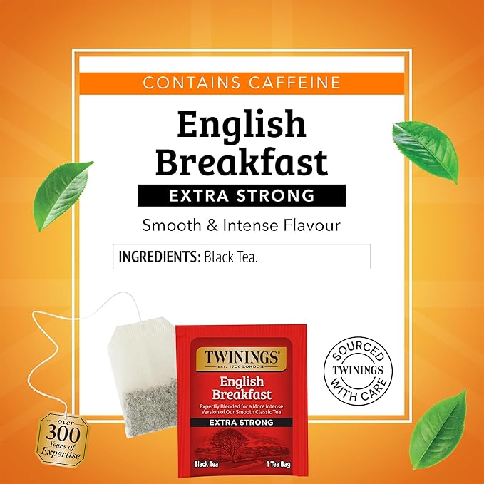Twinings English Breakfast Extra Strong Black Tea Individually Wrapped Bags, 20 Count (Pack of 1), Robust, Caffeinated, Enjoy Hot or Iced, 20 Teabags - Bloomnest