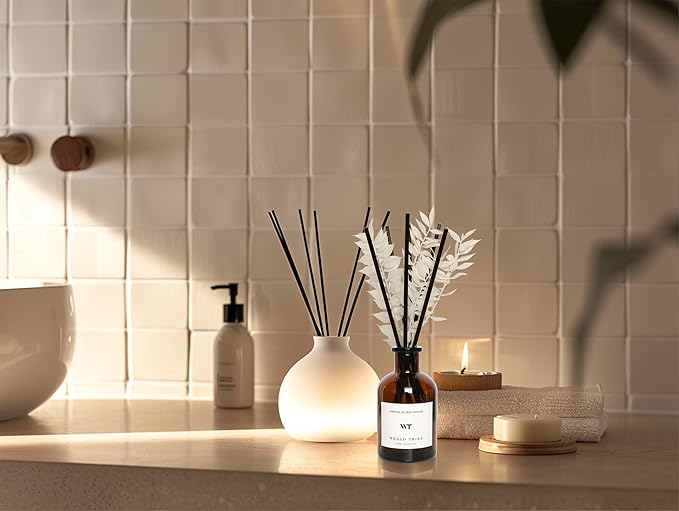 WEALD TRIBE Reed Diffuser Set for Bathroom Air Fresheners, Oil Diffuser Sticks | White Tea Scent 4.0 fl oz Home Fragrance with Sticks Defusers | House Bedroom Office Shelf Decor - Bloomnest