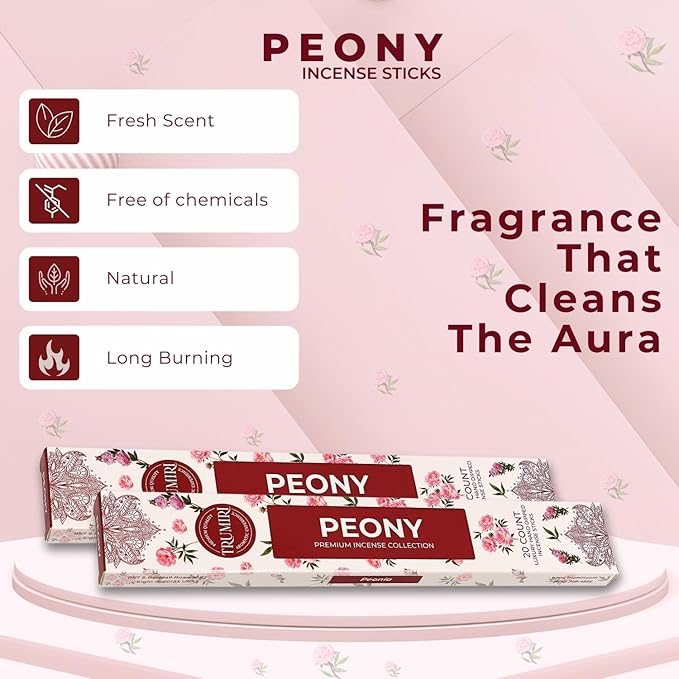 Peony Incense Sticks - Total 120 Insence-Sticks - 6 Packs of 20 Insense - Inciensos - Inscents - Natural Non Toxic Ingredients - Incents - Incence - Inscense - Insents TRUMIRI