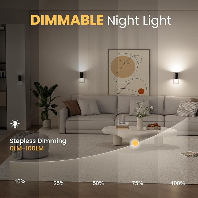 VOLISUN Night Lights Plug into Wall, Dimmable LED Nightlight with Dusk to Dawn Light Sensor, 0-100LM Adjustable Brightness, 3 Color Temperatures, Compact Size Black 4 Pack for Hallway,Bedroom,Bathroom - Bloomnest