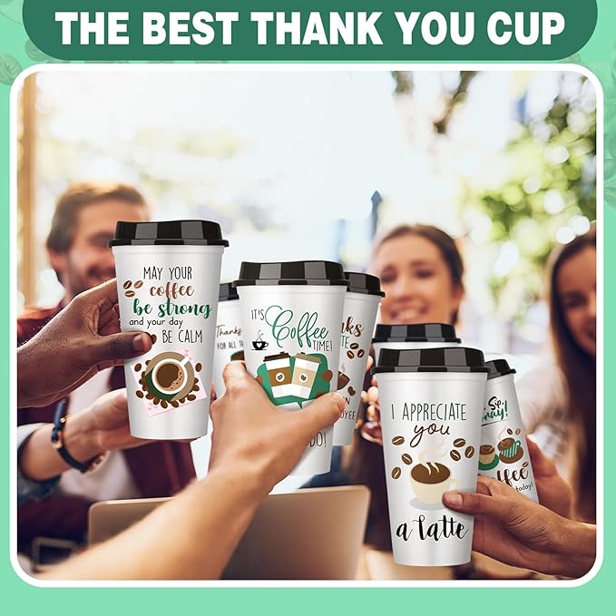 Pickmesh 12 Pack Christmas Reusable Coffee Cups Gift for Women 16 oz Coffee Cup Tumblers with Lid Plastic Cups Travel Mug Thank You Gifts for Hot and Cold Drinks(Thanks) - Bloomnest