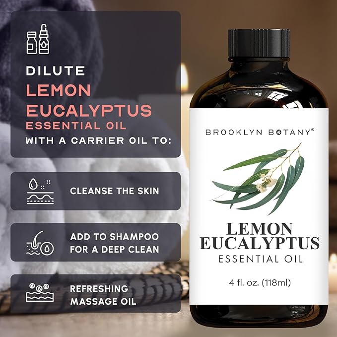 Brooklyn Botany Lemon Eucalyptus Essential Oil - Huge 4 Fl Oz - 100% Pure and Natural - Premium Grade with Dropper - for Aromatherapy and Diffuser - Bloomnest