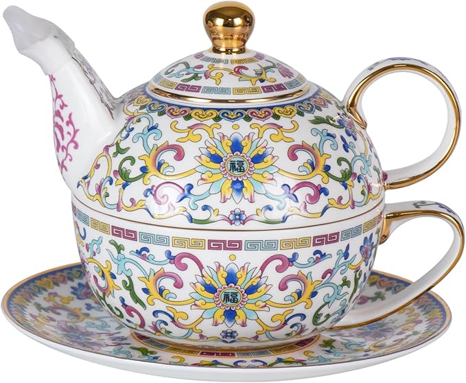 Tea for One, Porcelain Teapot and Cup Set, Vintage Tea Pot and Saucers Set, Ceramic Tea Set for Tea Party, Office and Home, White Tea Cups and Saucer Set for Coffee, Cappuccino, Tea - Bloomnest