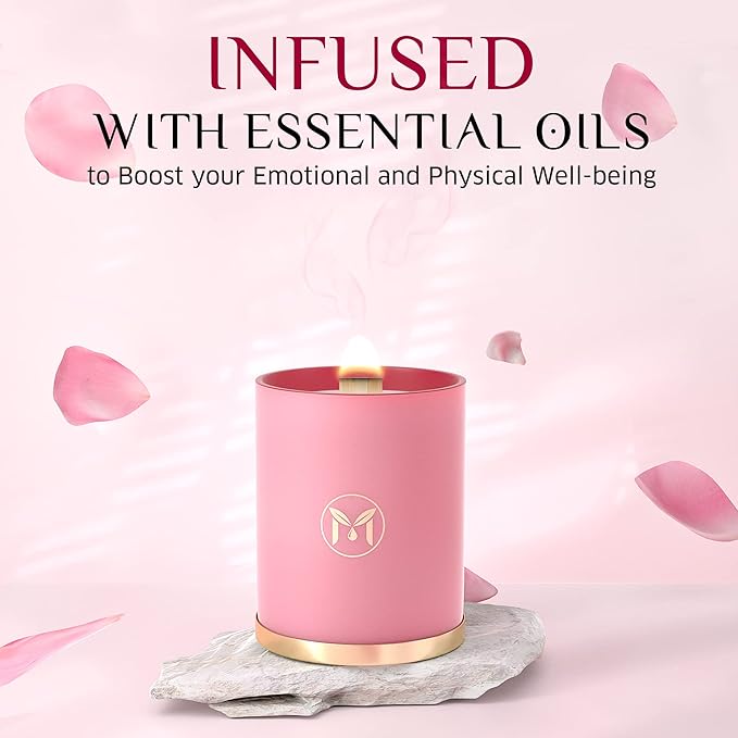 MyrrhUSA Rose Scented Candle – 15 oz Natural Soy Wax with Crackling Wooden Wick & Essential Oils | 80 Hour Burn | Luxury Aromatherapy Candle for Relaxation, Home Décor, Living Room & Bathroom - Bloomnest