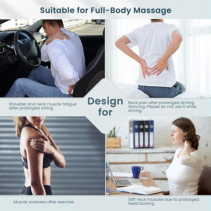 Careboda Shiatsu Neck and Back Massager with Soothing Heat, Electric Shoulder Massage 8 Nodes Deep Tissue 3D Kneading Massages for Pain Relief Gray - Bloomnest