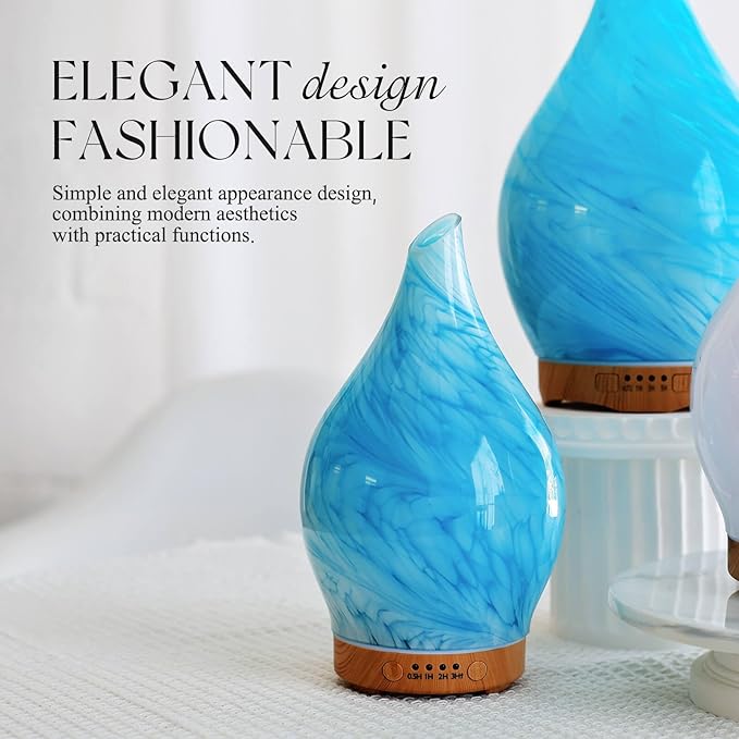 Porseme 150ml Essential Oil Diffuser Glass Color Changing Aroma Air Diffusers Aromatherapy Ultrasonic Cool Mist Humidifier 6 Running Hours Waterless Auto-Off for Sleeping Yoga Office Spa (Blue Wave) - Bloomnest