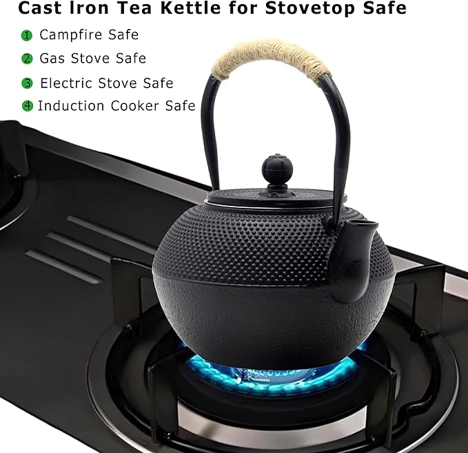 YJX 40.6oz Cast Iron Teapot Set with Warmer, Japanese Tea Set for Stovetop, 1200ml Black Tea Pot and Tea Cups Set, Tea Kettle with Infuser for Loose Leaves, Enameled Asian Teapot Sets for Adults - Bloomnest