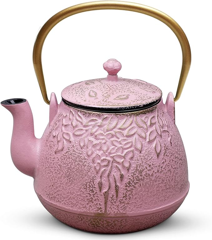 Cast Iron Teapot, TOPTIER Japanese Cast Iron Tea Pot with Infuser for Loose Leaf and Tea Bags, Stovetop Safe Cast Iron Tea Kettle Coated with Enameled Interior for 40 oz (1200 ml), Blush Pink - Bloomnest