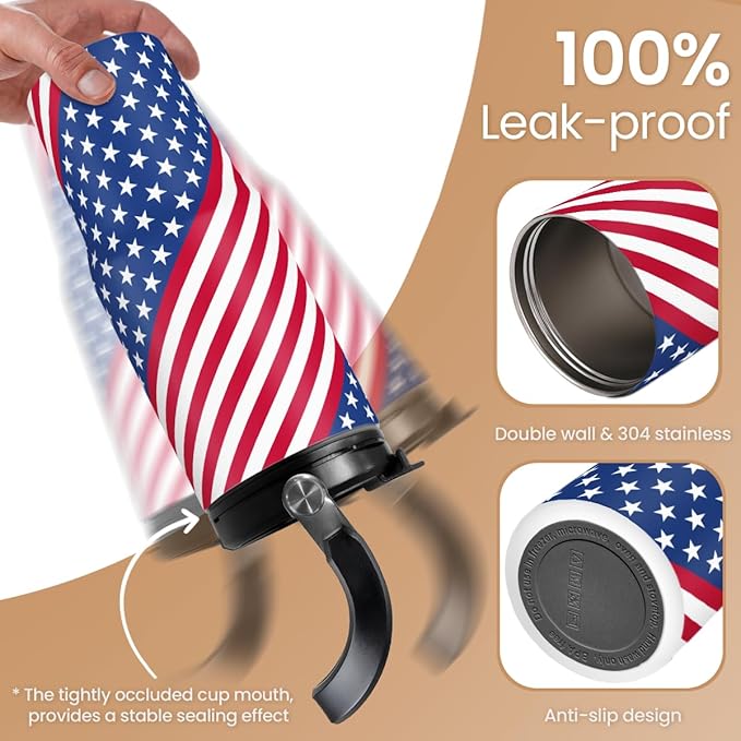 SANDJEST American Flag Tumbler with Handle 30oz, Stainless Steel Insulated Flip Straw Tumblers Coffee Travel Mug Cup, USA America Gifts for Women Men for Birthday Christmas - Bloomnest