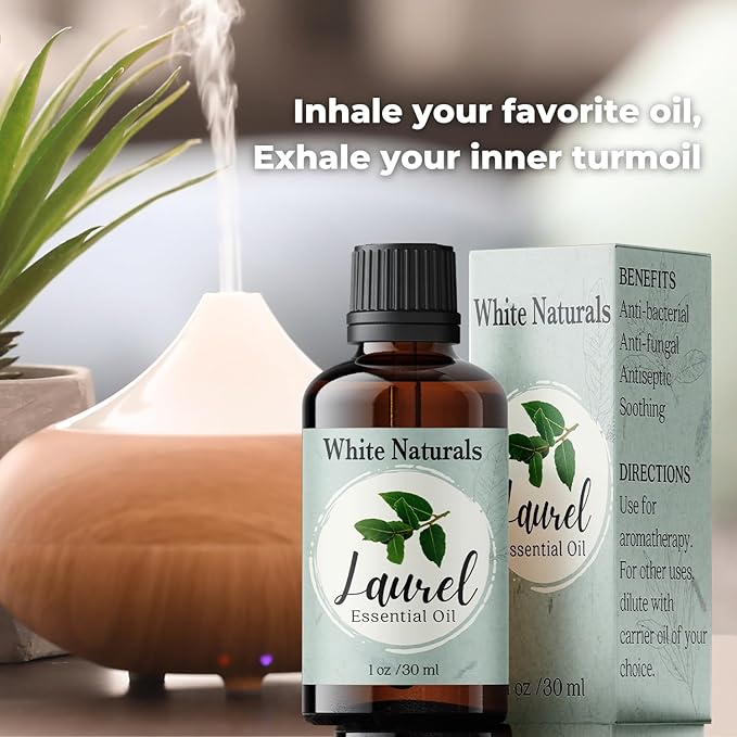 White Naturals Organic Laurel Leaf Essential Oil, 100% Pure Therapeutic Grade Undiluted Natural/Homeopathic Aromatherapy Scented Bay Essential Oil for Diffuser, Vegan Cruelty-Free 1 oz - Bloomnest