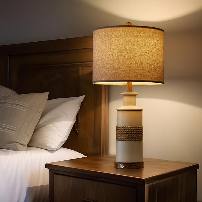 BOBOMOMO 24.5" USB A+C 3-Way Dimmable Touch Control Boho Table Lamp Set of 2 for Living Room Nightstand Beside Lamps for Bedroom(Include Two Bulbs) - Bloomnest
