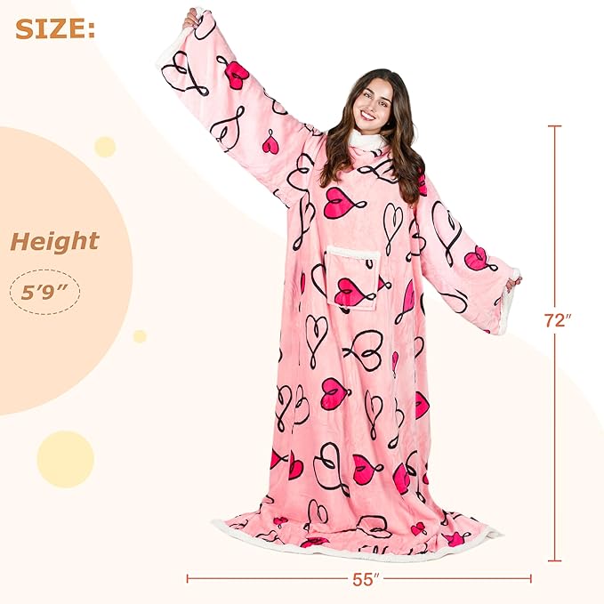 Tirrinia Sherpa Wearable Blanket With Sleeves, Full Body Throw Reading Wrap TV Blankets - Bloomnest