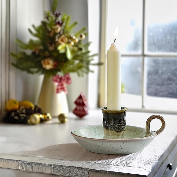 Candle Holder Ceramic Candlestick Holder, Candlelight Stand for Spell Candles, Taper Candles, and Incense, Halloween Christmas Dining Room Home Decoration Display-White and Green - Bloomnest